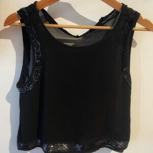Semitransparent short black blouse with sequins